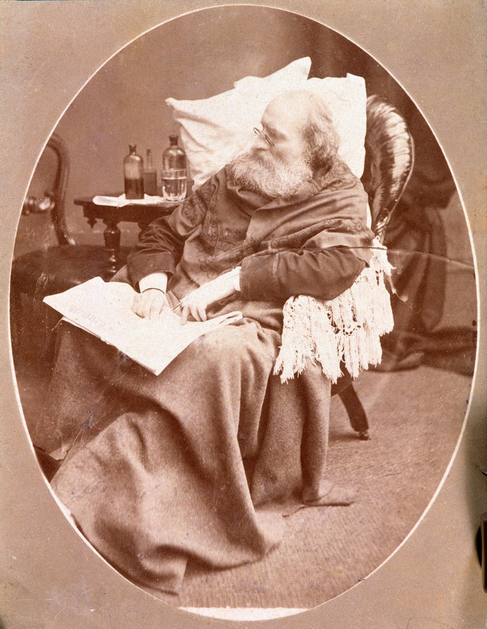 Retrato do patriota italiano e dos heróis do Risorgimento Giuseppe Garibaldi (1807-1882) em Caprera, em 1882. Coleção Particular de Fotografia de Unknown artist