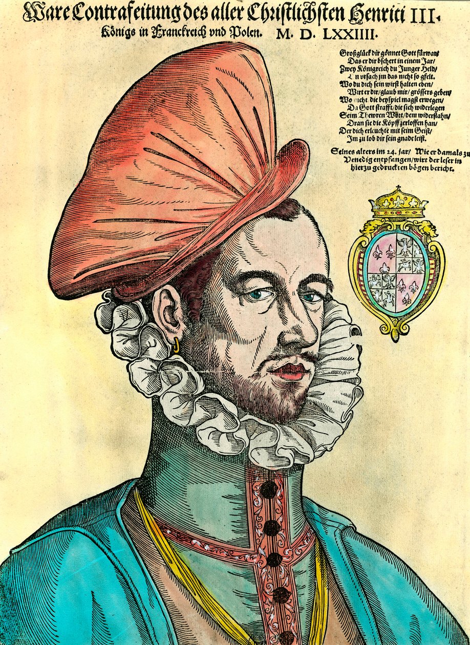 Retrato do Rei de França Henrique III (1551 - 1589). Gravura do século XVI. de Unknown artist