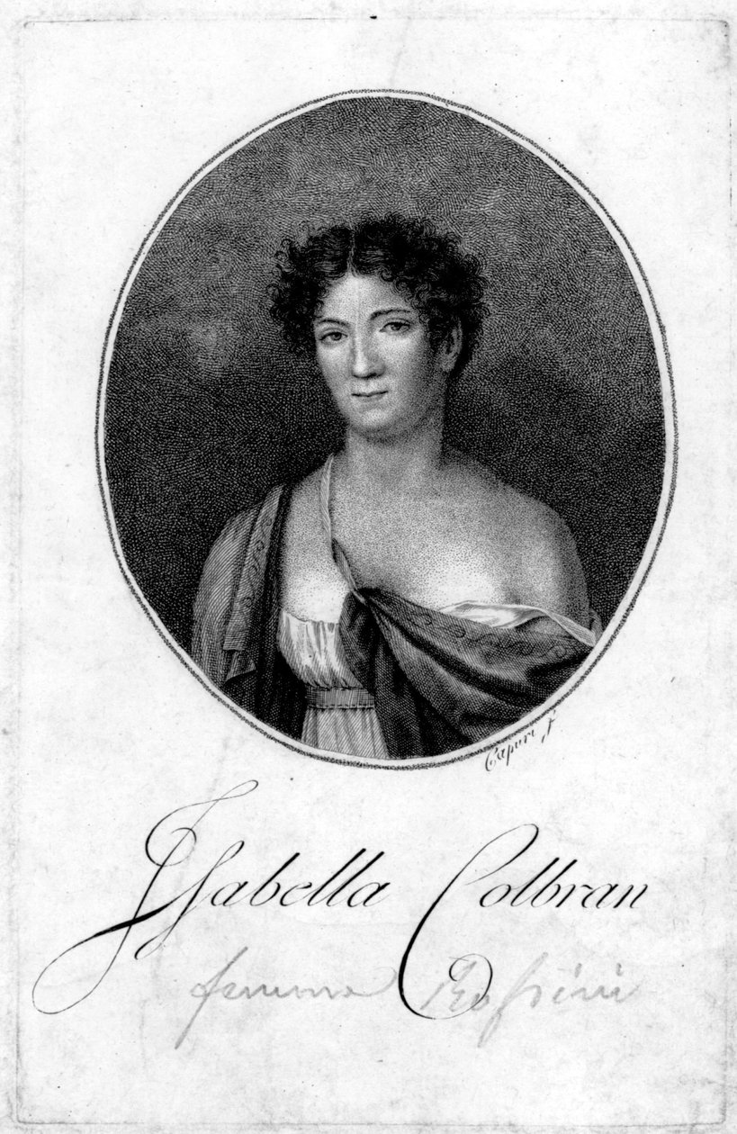 Retrato da cantora espanhola Isabelle Colbran (1785-1845) Gravura do século XIX de Unknown artist