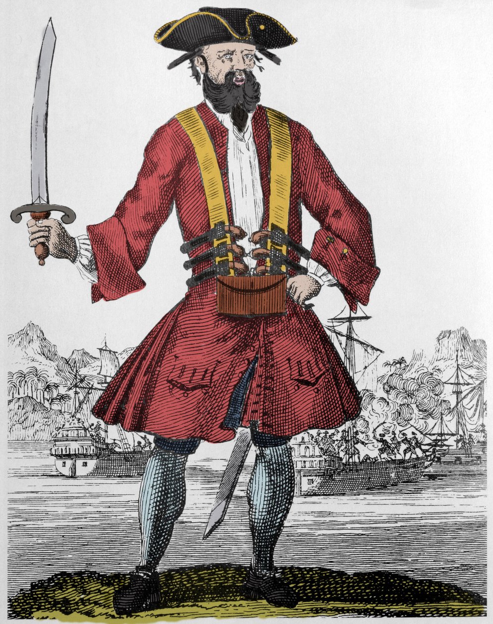 Retrato do pirata Edward Teach dit Barbenoire (Barba Negra ou Barba Negra) de Unknown artist