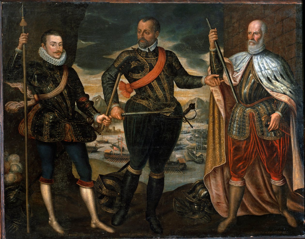 Retratos de Marcantonio Colonna, do Príncipe Juan da Áustria e do Doge Sebastiano Venier,. Os vencedores da batalha de Lepanto, c.1571 (pintura) de Unknown artist