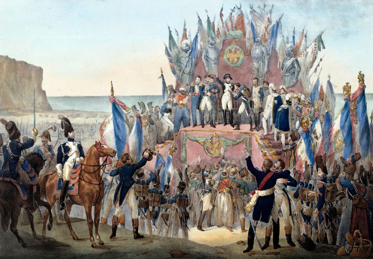 Apresentação da Legião de Honra por Napoleão Bonaparte no vale de Terlincthum em Boulogne (16 de Agosto de 1804) Gravura - Paris, musee de l