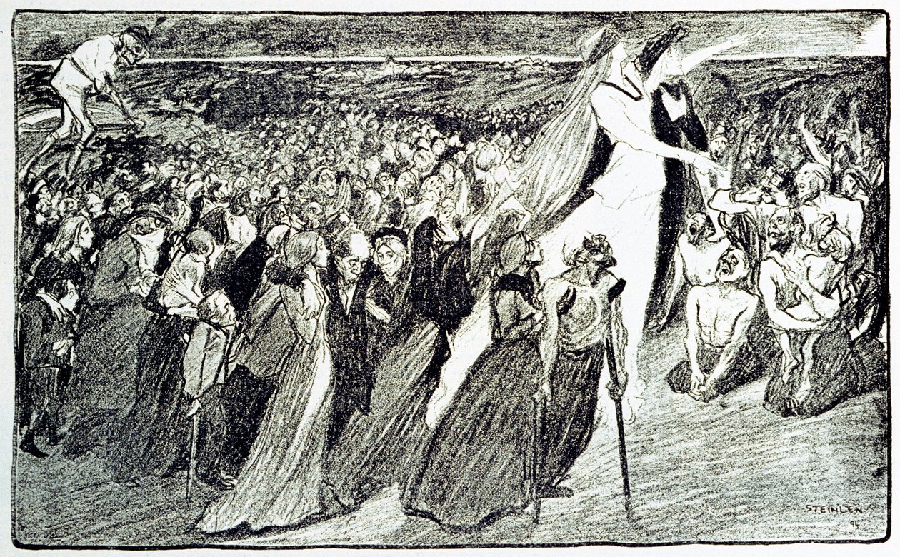 Procissão durante a peregrinação em Lourdes, alegoria de Theophile Alexandre Steinlen (1859 - 1923) ilustrando "Lourdes" de Emile Zola (1840-1902) tirada de "Gil Blas illustrious". de Unknown artist
