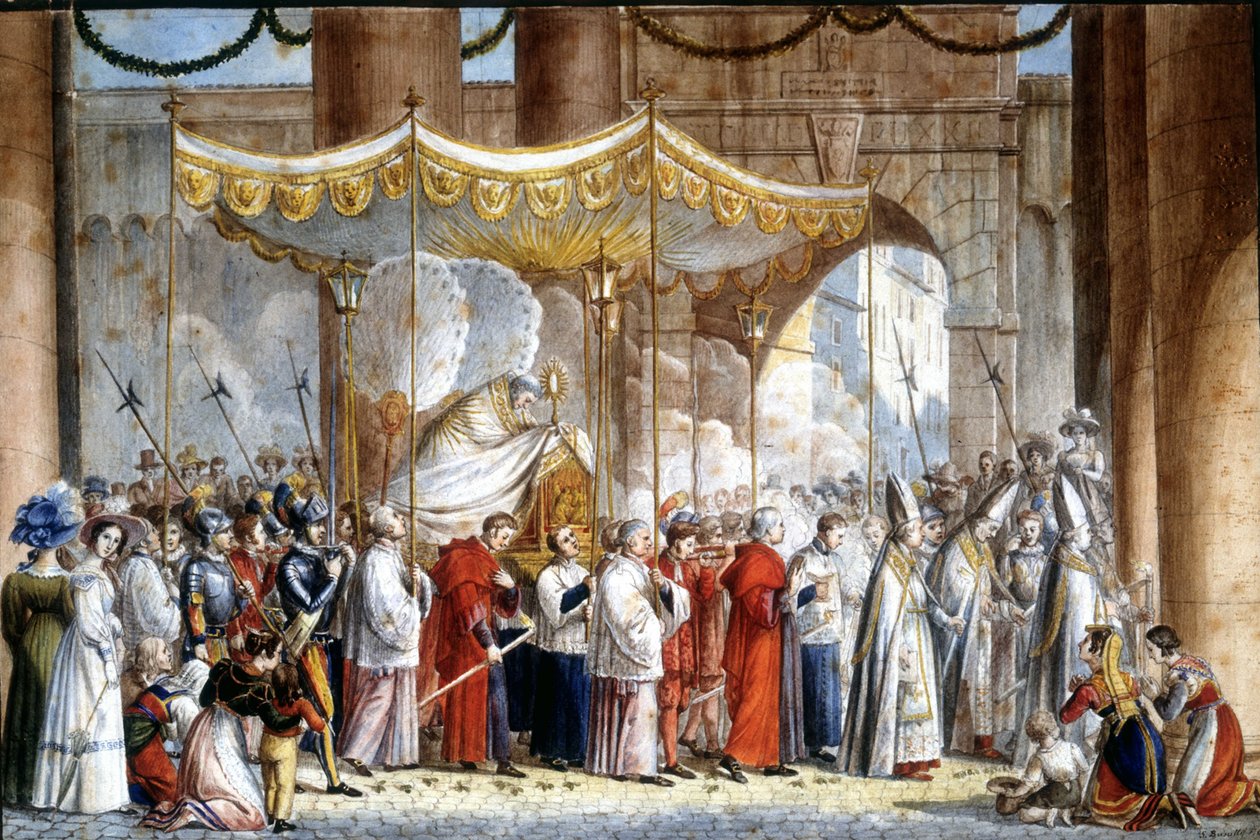 Procissão em Roma em 1835 do Papa Gregoire XVI (1765 - 1846). de Unknown artist