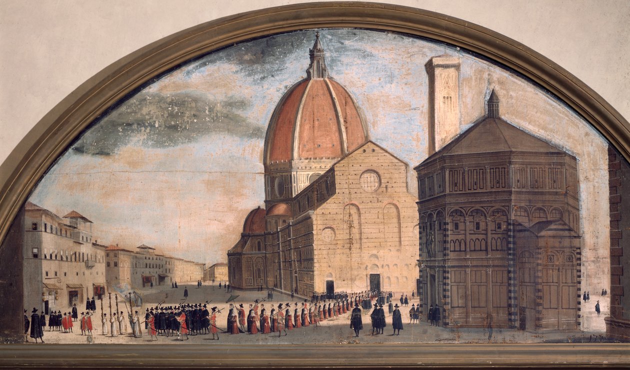 Procissão na praça Santa Maria do Fiore, Florença (pintura, c.1650) de Unknown artist