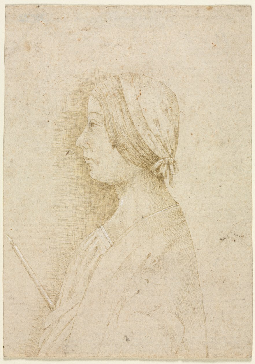 Perfil de uma garota segurando uma vela de Unknown artist