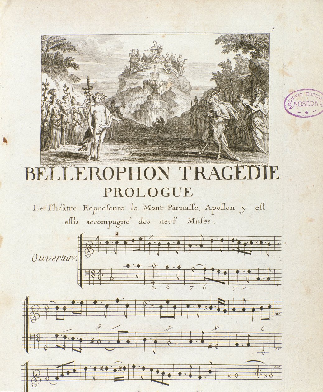 Prólogo de "Bellerophon" Tragédia de Lyrique em cinco atos com um prólogo de Jean Baptiste Lully (Giovanni Battista Lulli) (Jean-Baptiste) (1632-1687). 1714. de Unknown artist