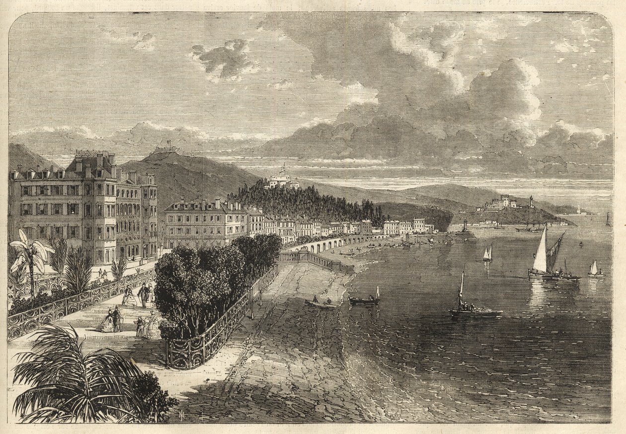Promenade des Anglais em Nice em 1866 - A Promenade des Anglais em 1866 - gravura de Unknown artist