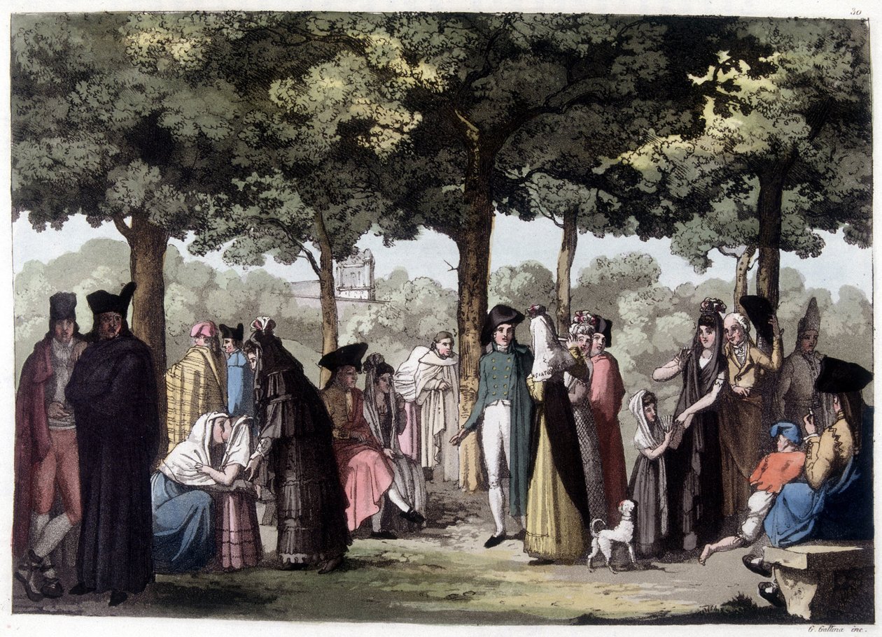 Promenade da esplanada em Barcelona. Litografia do século XIX. de Unknown artist