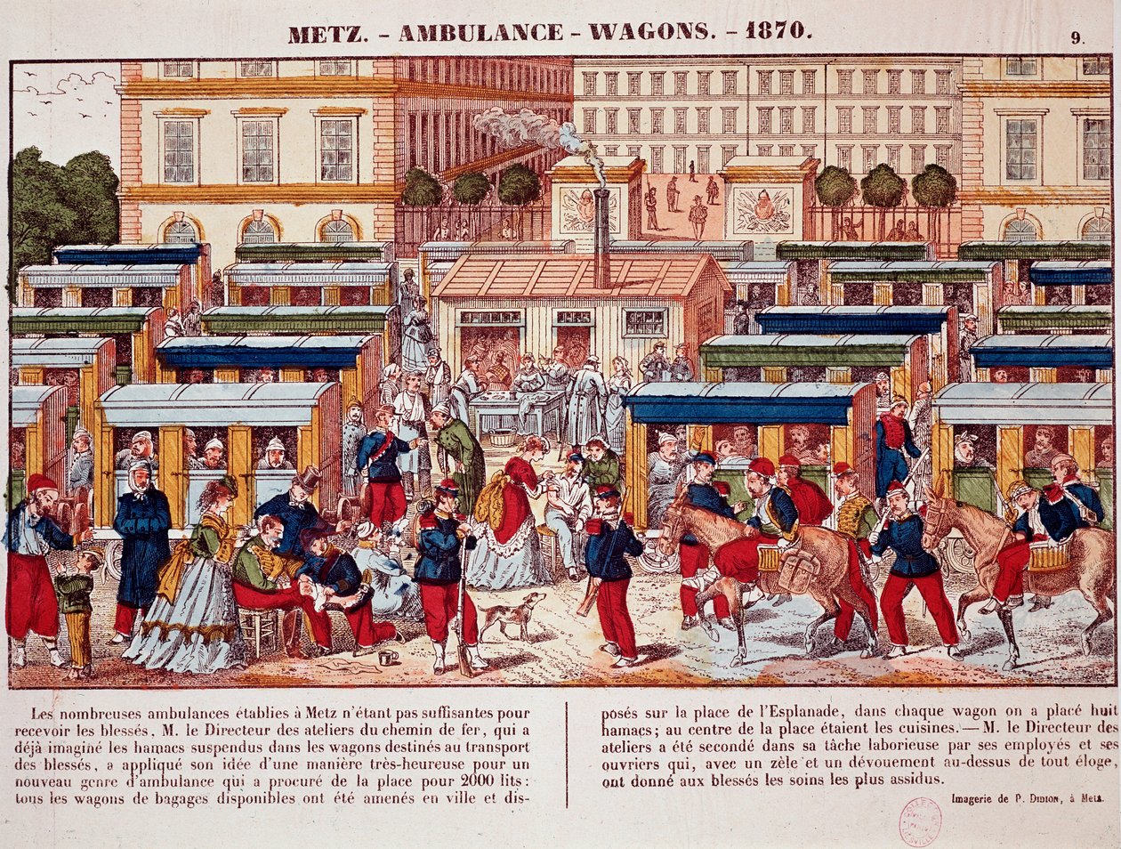 Guerra Prussiana: Carruagens usadas como ambulâncias, Metz, França de Unknown artist