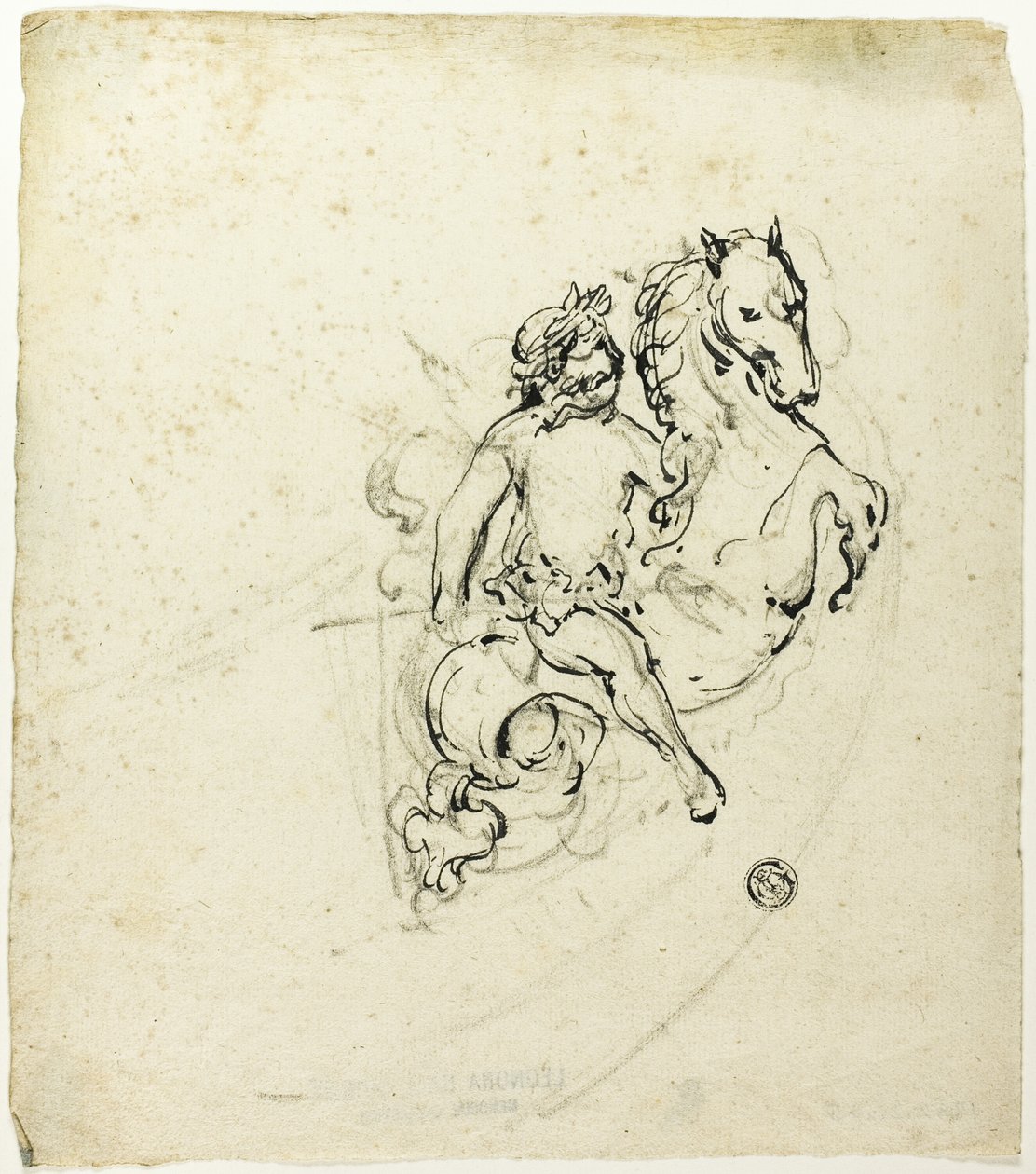 Putto coroado de louros, montado num cavalo empinado de Unknown artist