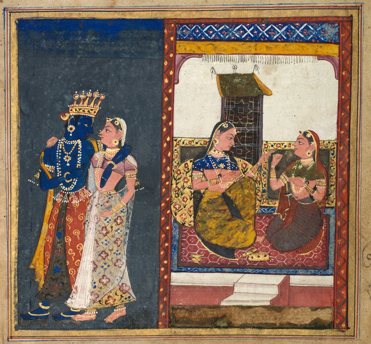 Radha e Krishna abraçando, folha de um Gita Govinda de Unknown artist