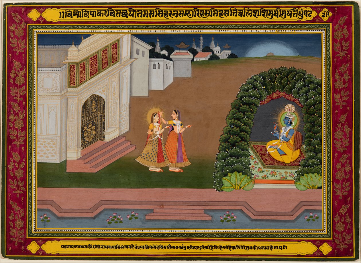 Confidante de Radha traz ela para Krishna, baseado na poesia de Bihari (indiano, 1595-1663) de Unknown artist