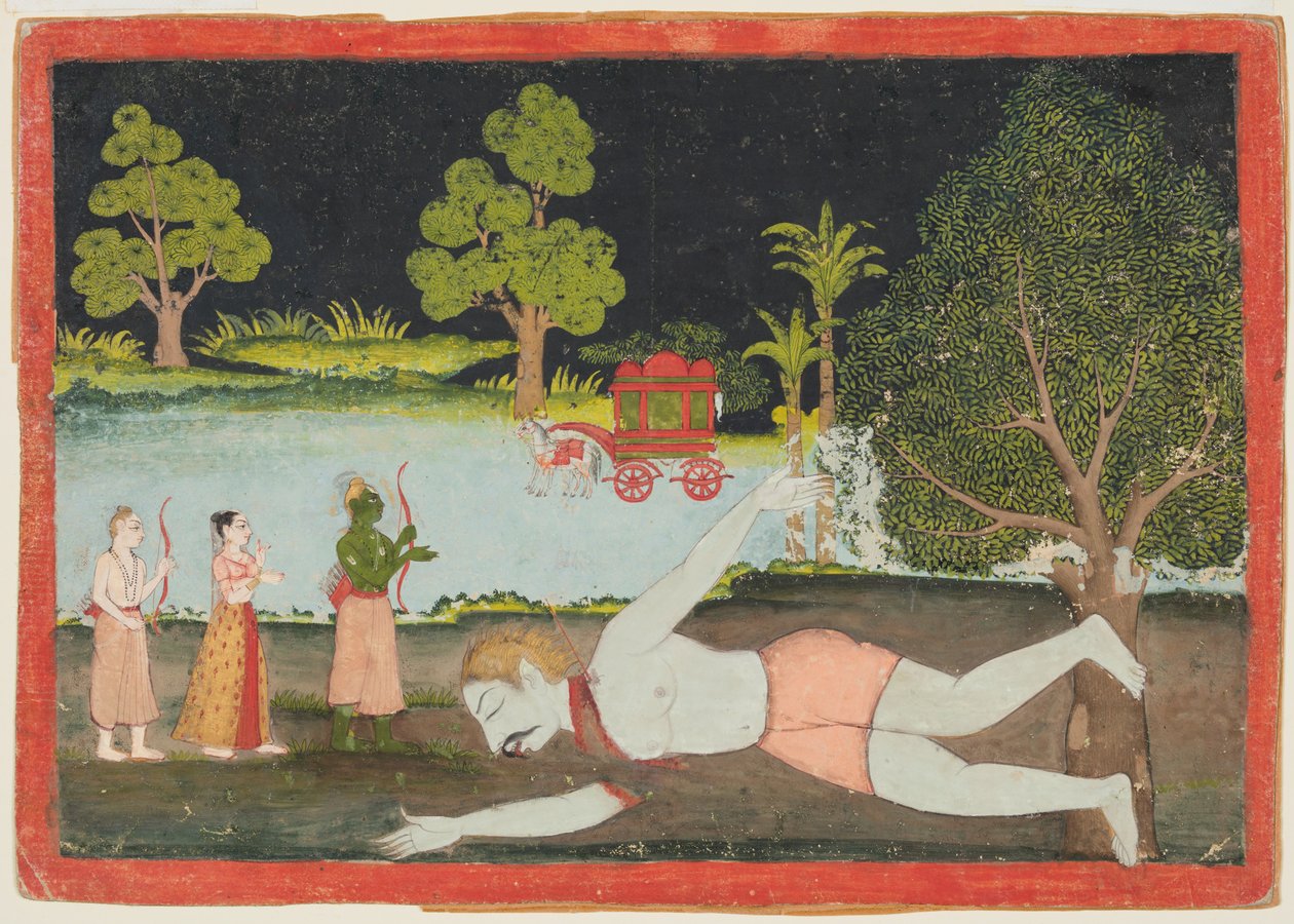 Rama e Lakshmana Matam o Gigante Demônio Viradha, de um Ramayana de Unknown artist