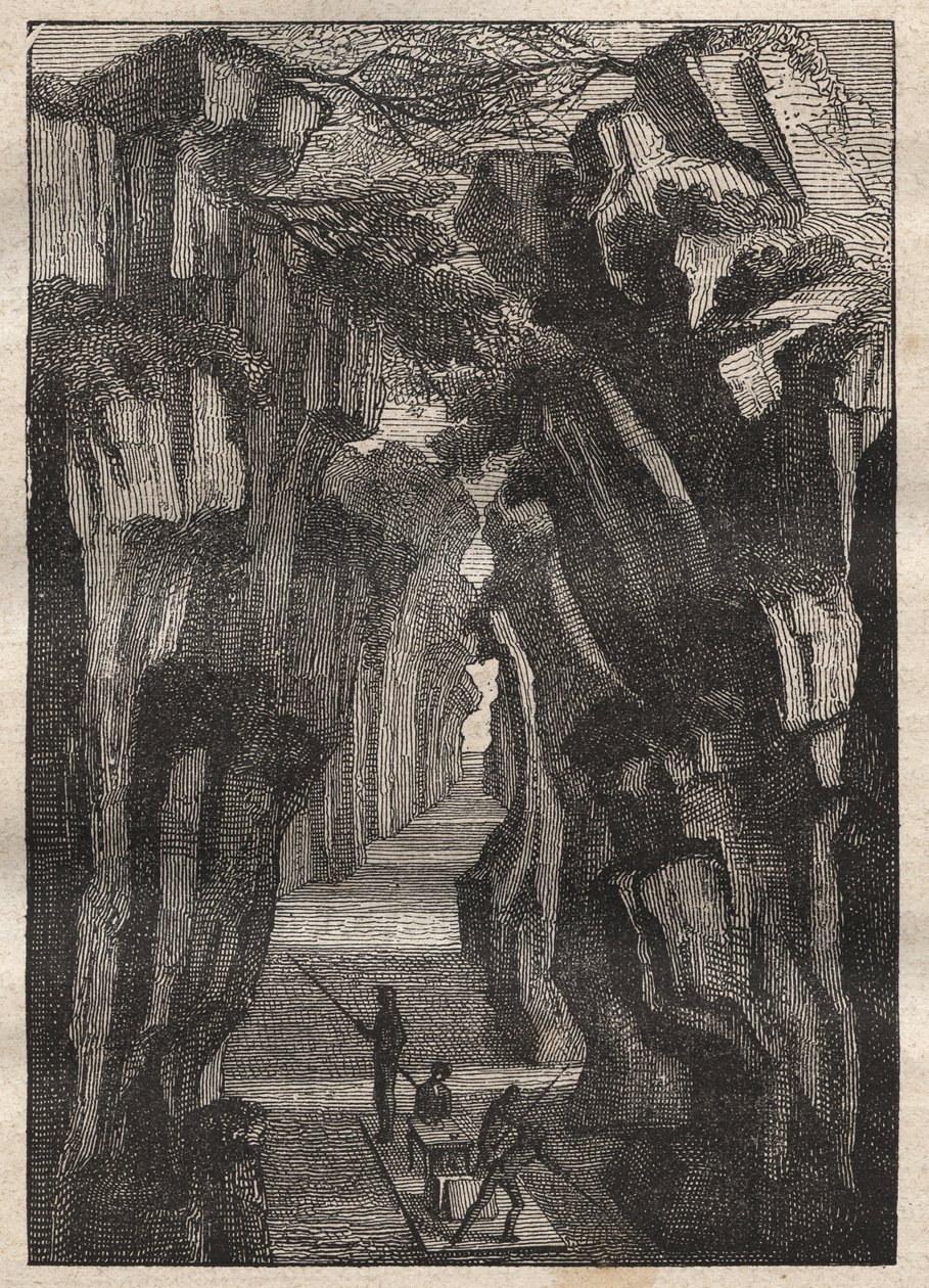 Reconhecimento da Amazônia (1743-1744) por Charles Marie de La Condamine (1701-1774): Pongo de Manseriche (Peru) garganta do Rio Maranon que se junta ao Rio Ucayali para formar o Rio Amazonas - ilustração retirada de "Os Grandes Marinheiros do Século XVIII de Unknown artist