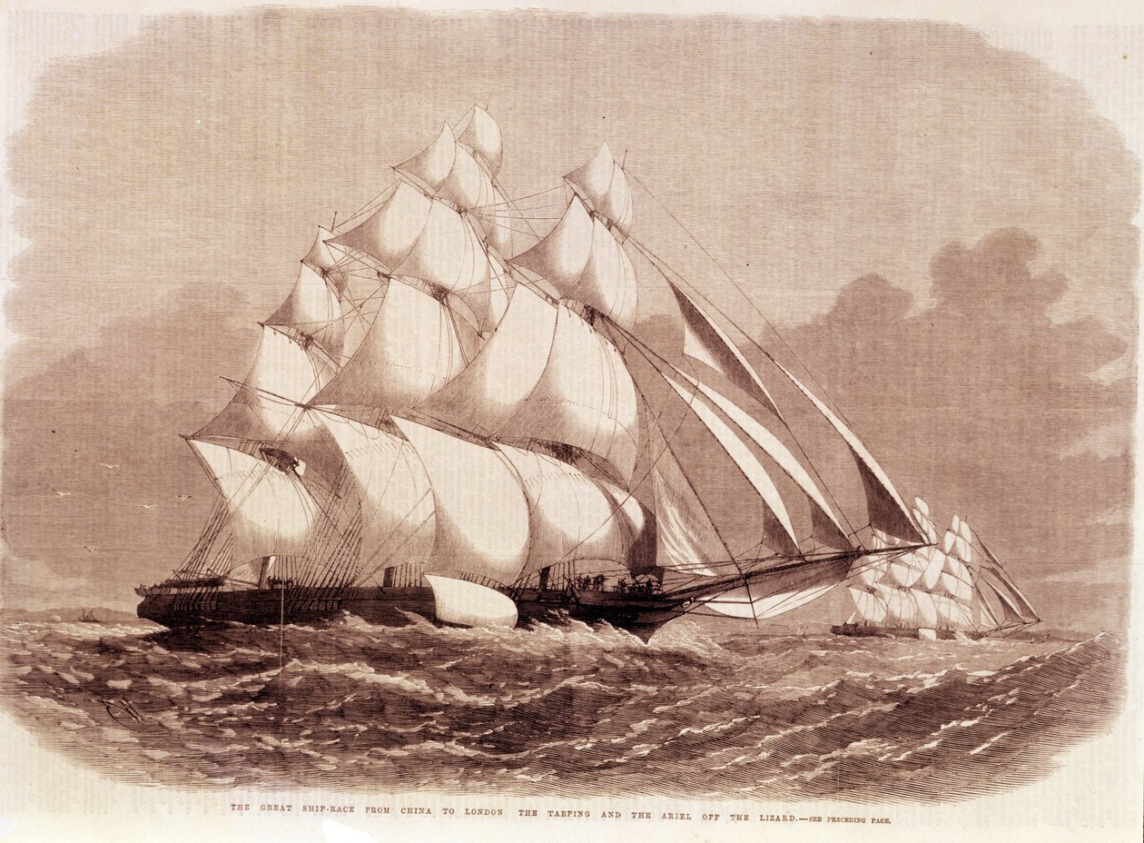 Regateou entre os cortadores Ariel e Taeping em 1866. de Unknown artist