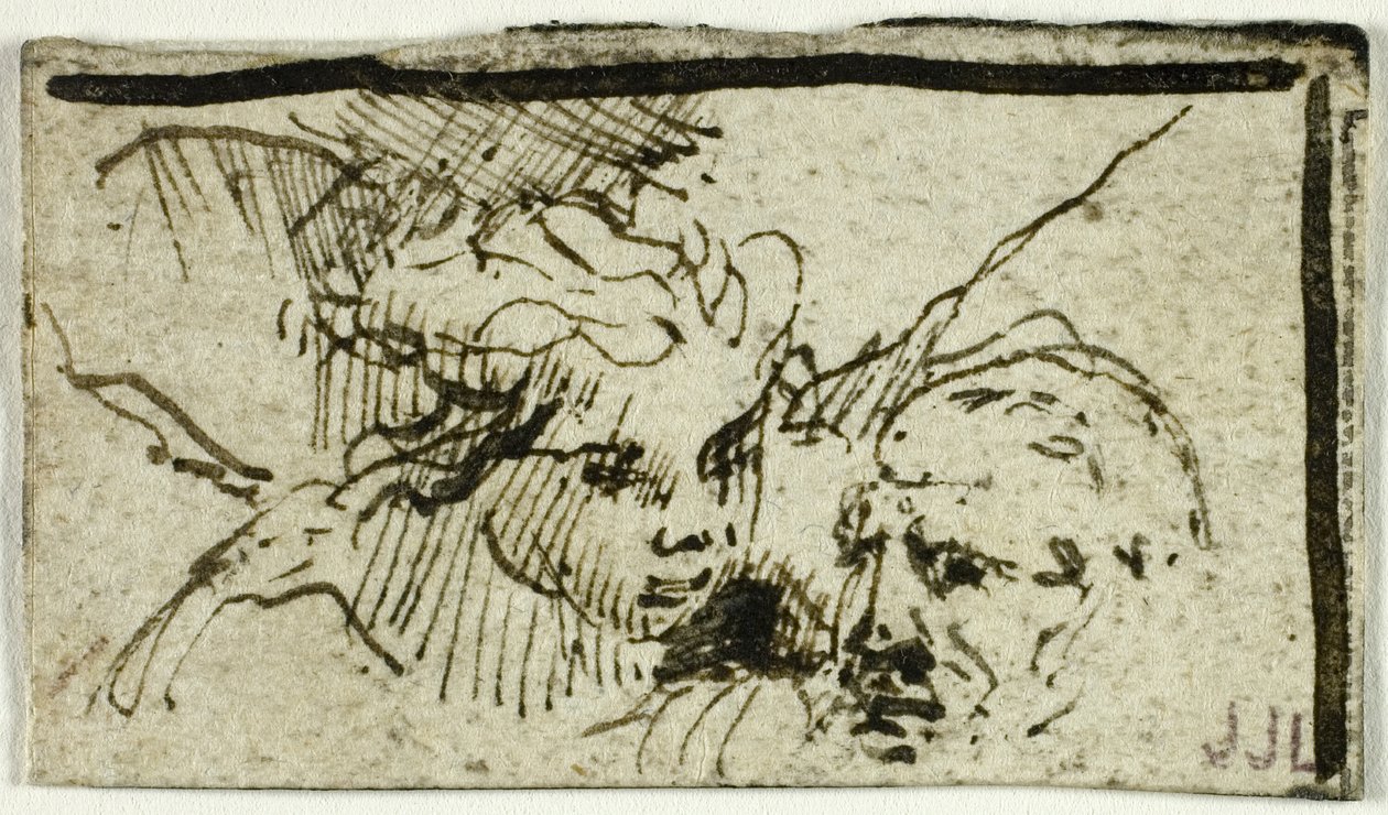 O Sacrifício de Issac de Rembrandt - Cabeças de Abraão e Anjo de Unknown artist