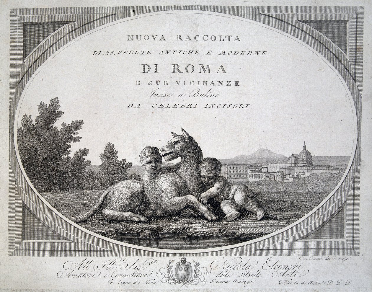 Remus e Romulus (romolo remo lupa) e o lobo - em “” Coleção de vistas de Roma ”” de Unknown artist
