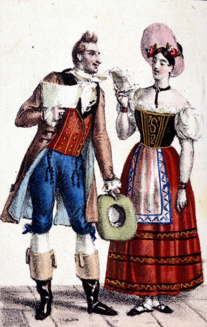 Representação de Dulcamare e Alina (interpretadas respectivamente por Frezzolini e Heinefetter) na ópera "Elixir d