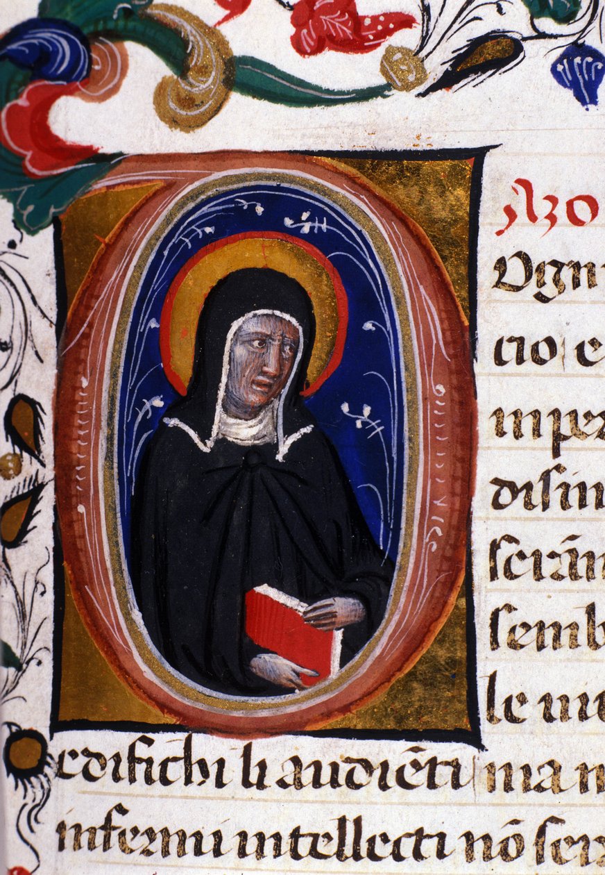 Representação de Santa Clara (Chiara) de Assis (c.1192-1253), fundadora da ordem religiosa das Clarissas. Miniatura de um manuscrito do século XV. de Unknown artist