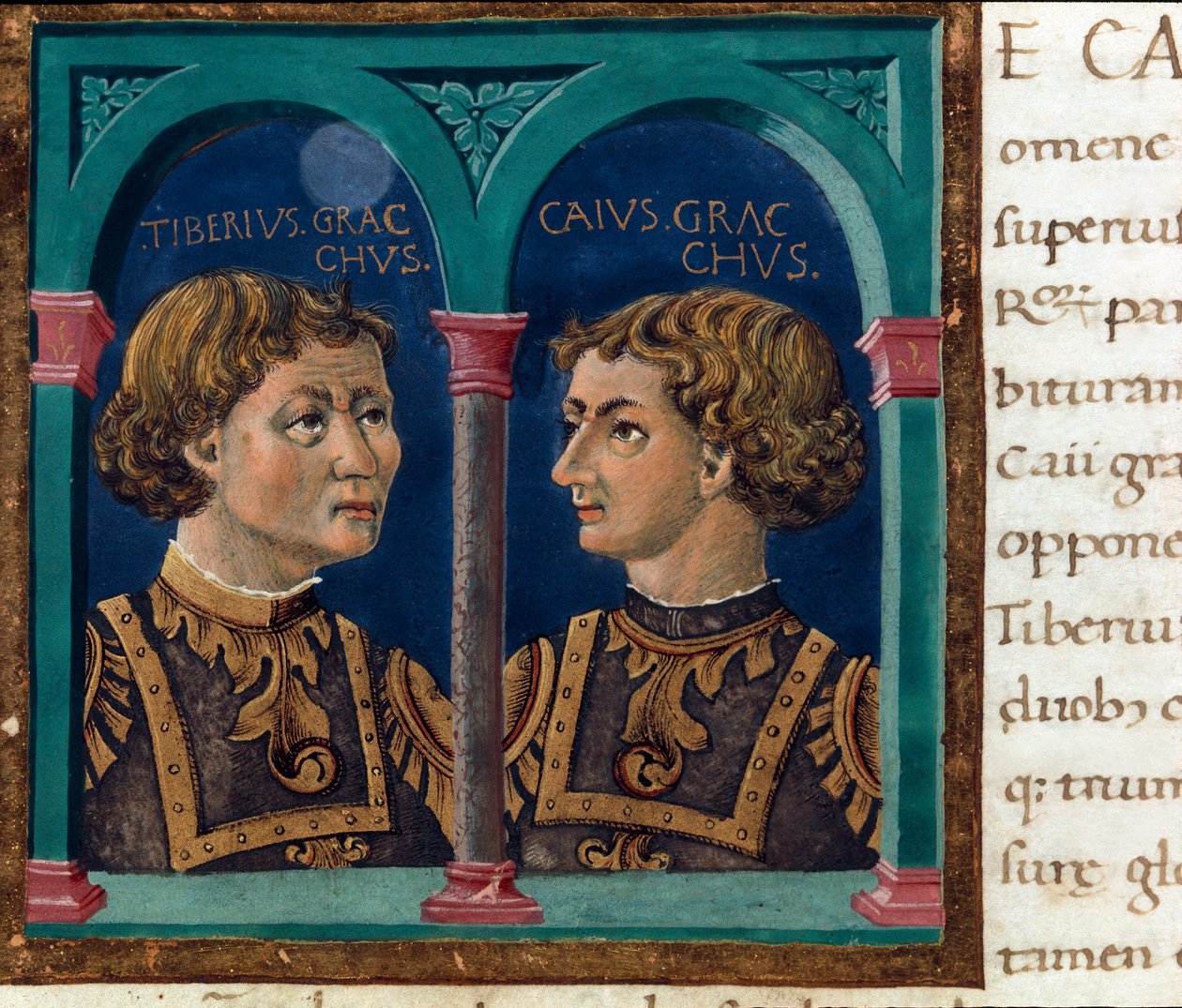 Representação de Tiberius Sempronius Gracchus (162-133 AC) e seu irmão Caius Sempronius Gracchus (154-122 AC) apelidados de Gracchi, estadistas romanos (Tiberio Sempronio Gracco (162-133 AC) e Gaio (Caio) Sempronio Gracco (154-122 AC) (Tibano) e Caiu de Unknown artist