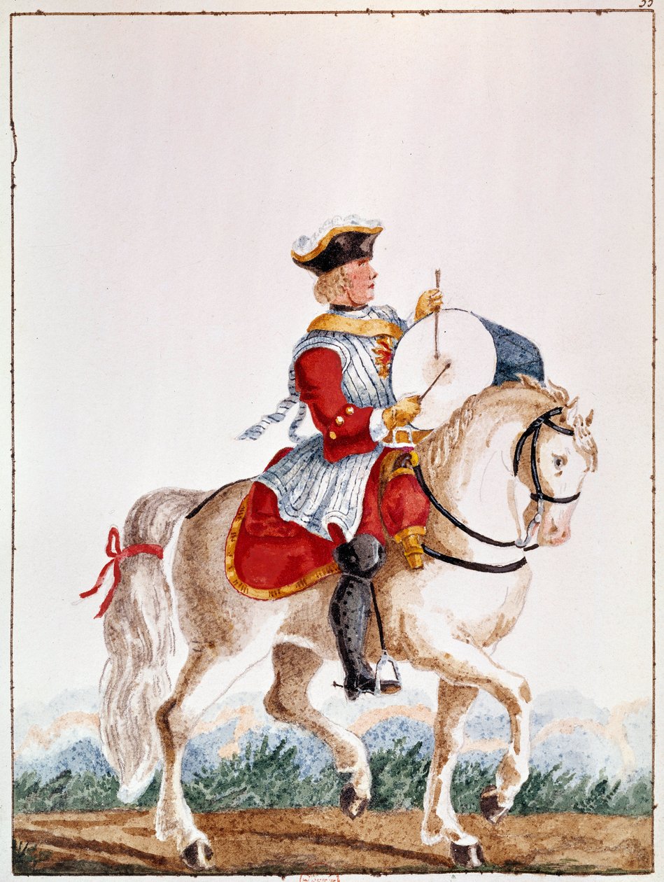 Representação de um mosqueteiro francês do período de Luís XV. Gouache do século XVIII Paris, B.N. de Unknown artist
