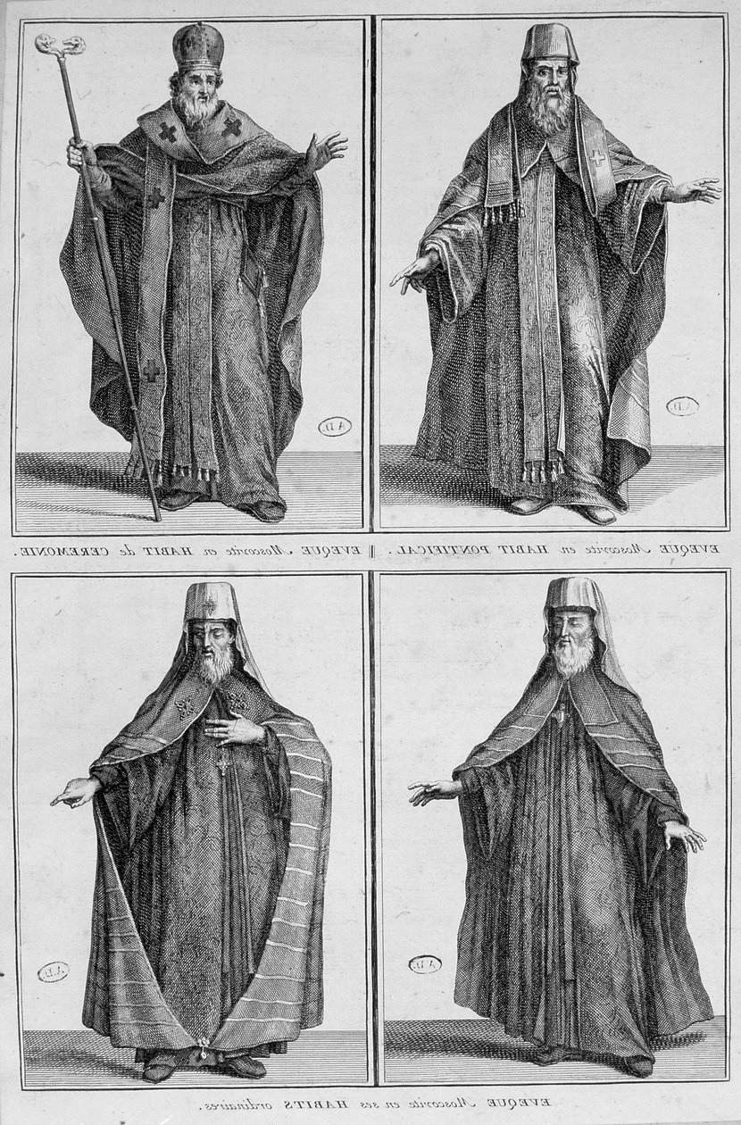 Representação de um bispo de Moscovo em vestido vulgar e cerimonial. Gravura de Unknown artist