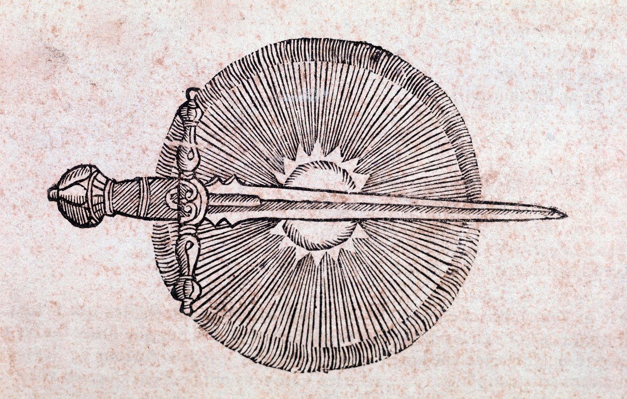 Representação de um cometa como uma espada que lança o céu (Gravura) de Unknown artist