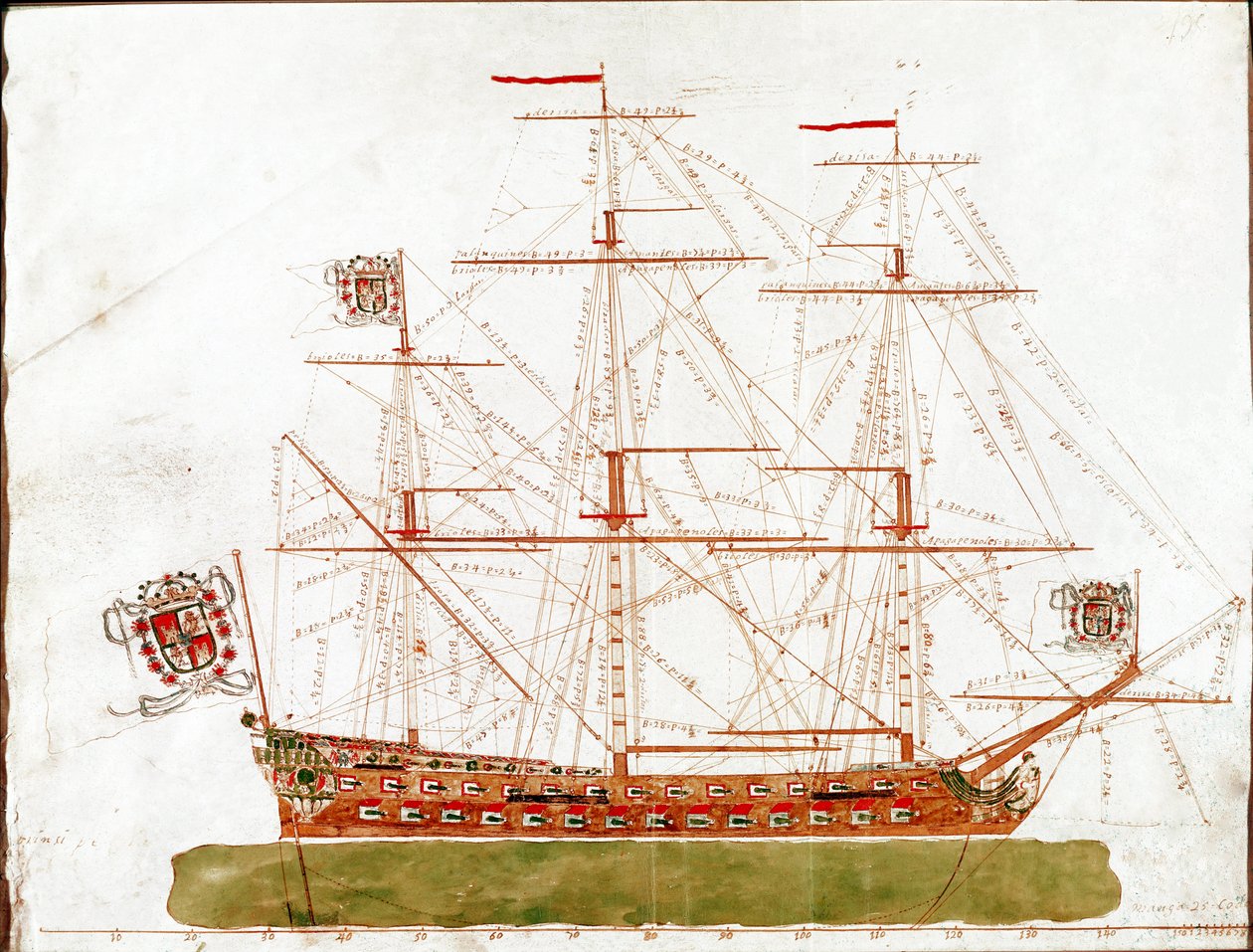 Representação de um navio de guerra do século XVII (aguarela de Unknown artist