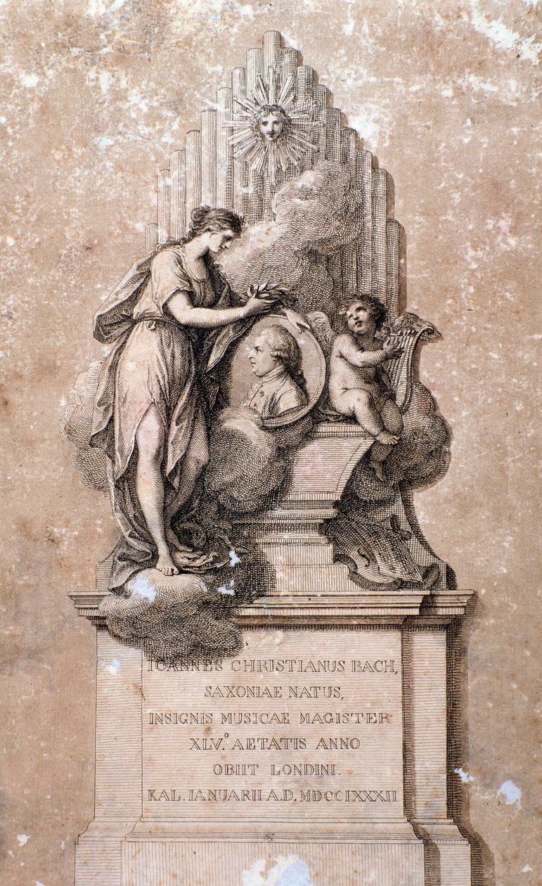 Representação do compositor alemão Johann Christian Bach (Gravura. século 18) de Unknown artist