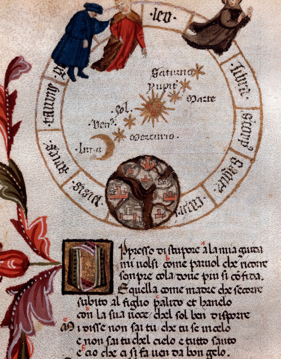 Representação do poeta italiano Dante Alighieri e do sistema ptolemaic - Miniatura de Unknown artist