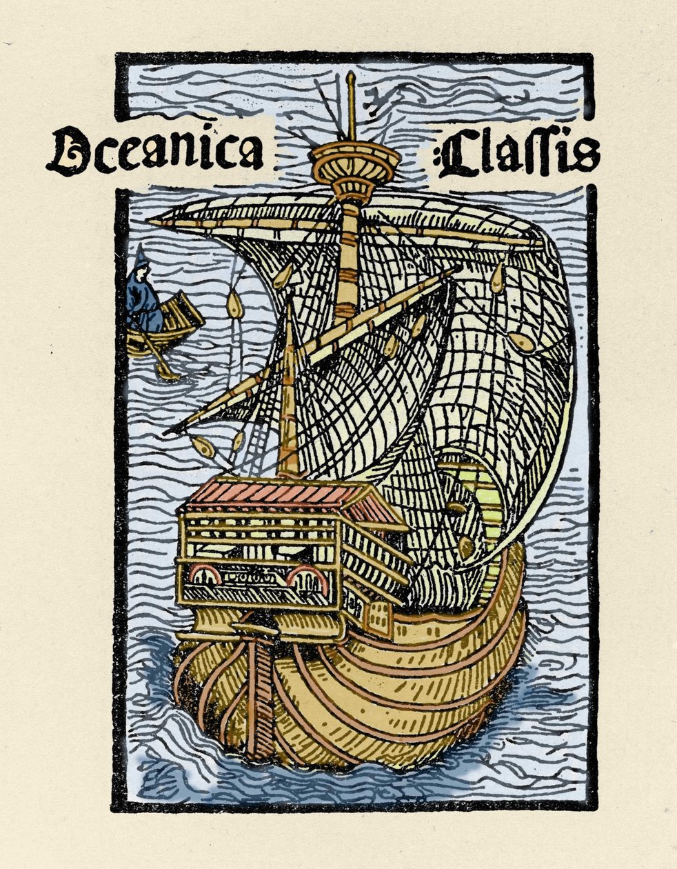 Representação da caravela Santa Maria por Cristóvão Colombo (1451-1506). Gravura de "De insulis in mare Indico super inventis", Bale 1493-1494 (tradução latina do relatório de Colombo ao Rei de Espanha). de Unknown artist