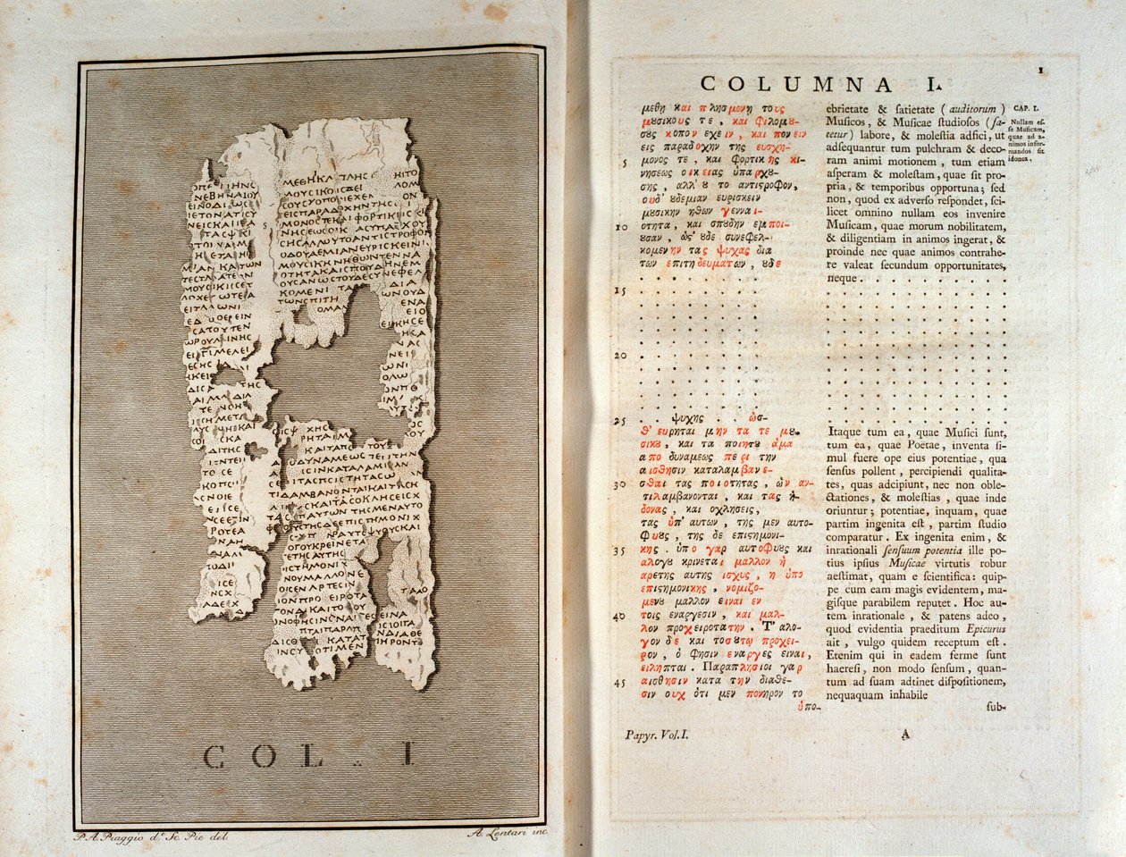 Reprodução do papiro de Herculanum de Filodema de Gadara (1793) de Unknown artist