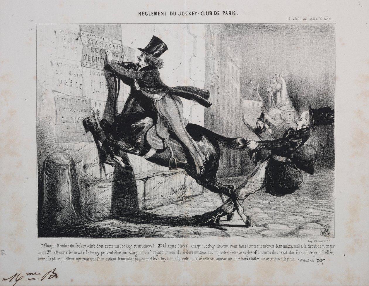 Regulamento do Jockey Club de Paris: Cada membro do Jockey Club deve ter um Jockey e um cavalo... de Unknown artist