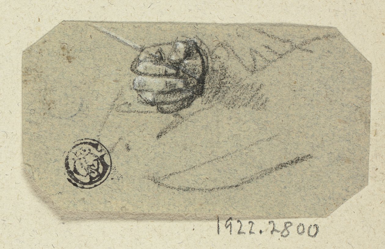 Mão direita segurando o instrumento de desenho de Unknown artist
