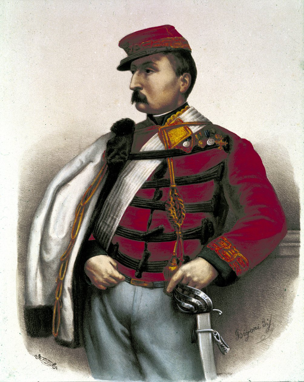 Risorgimento: Retrato de Nino Bixio (1821-1873), militar e político italiano. Ele teve um papel importante no Unite Italiano. de Unknown artist