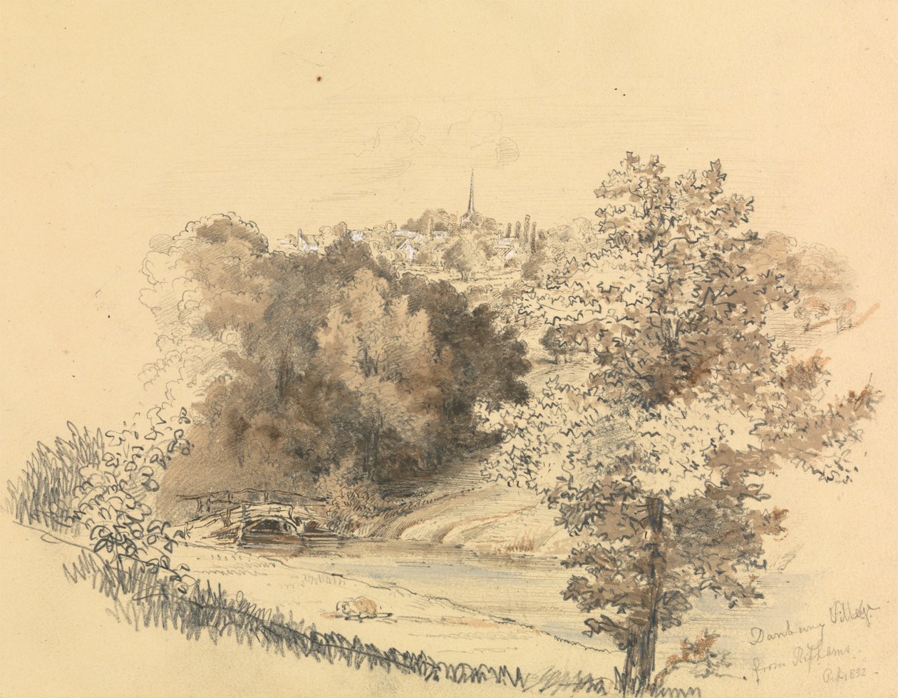 Paisagem fluvial com a cidade na distância de Unknown artist