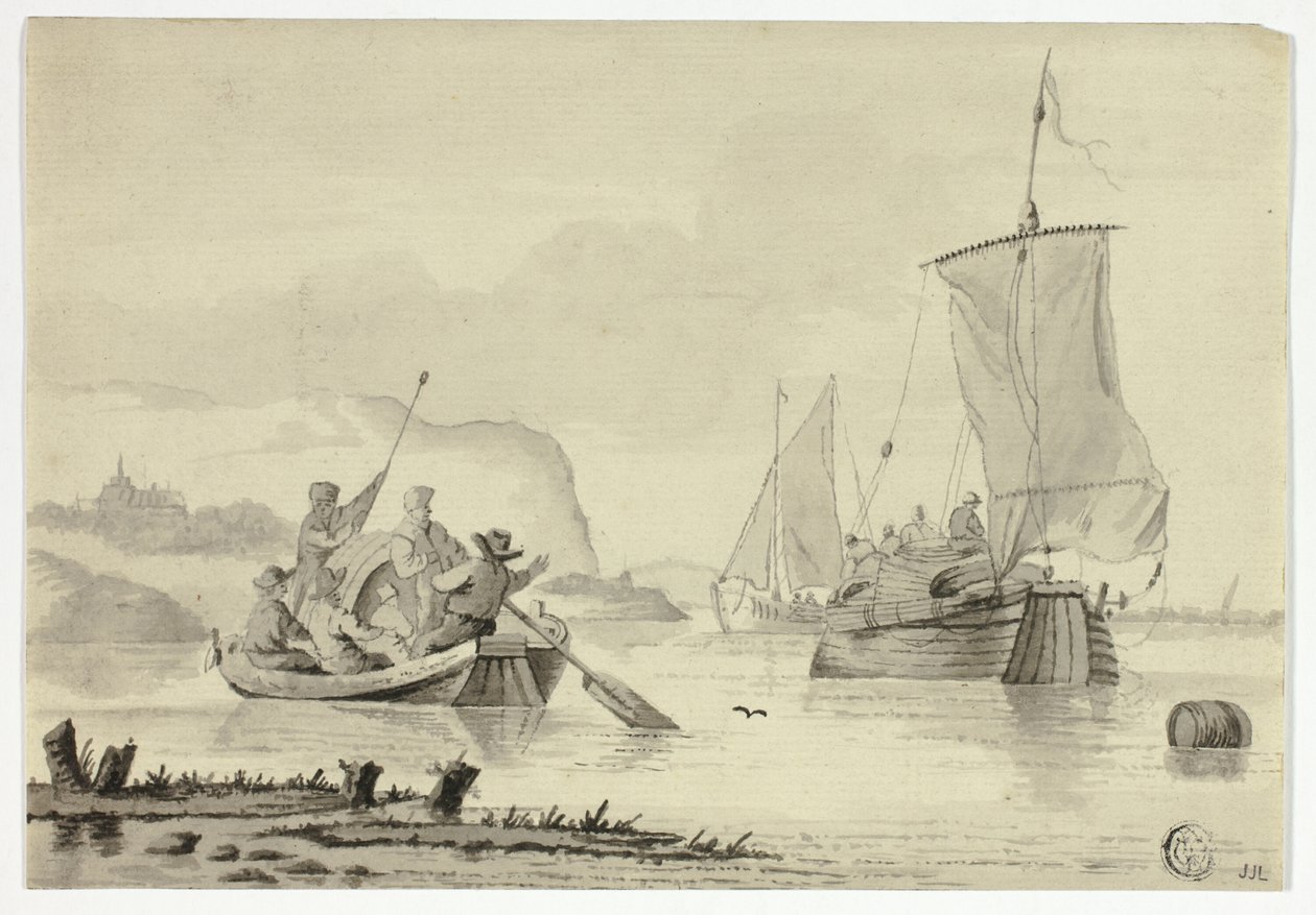 Cena do rio com barcos de Unknown artist