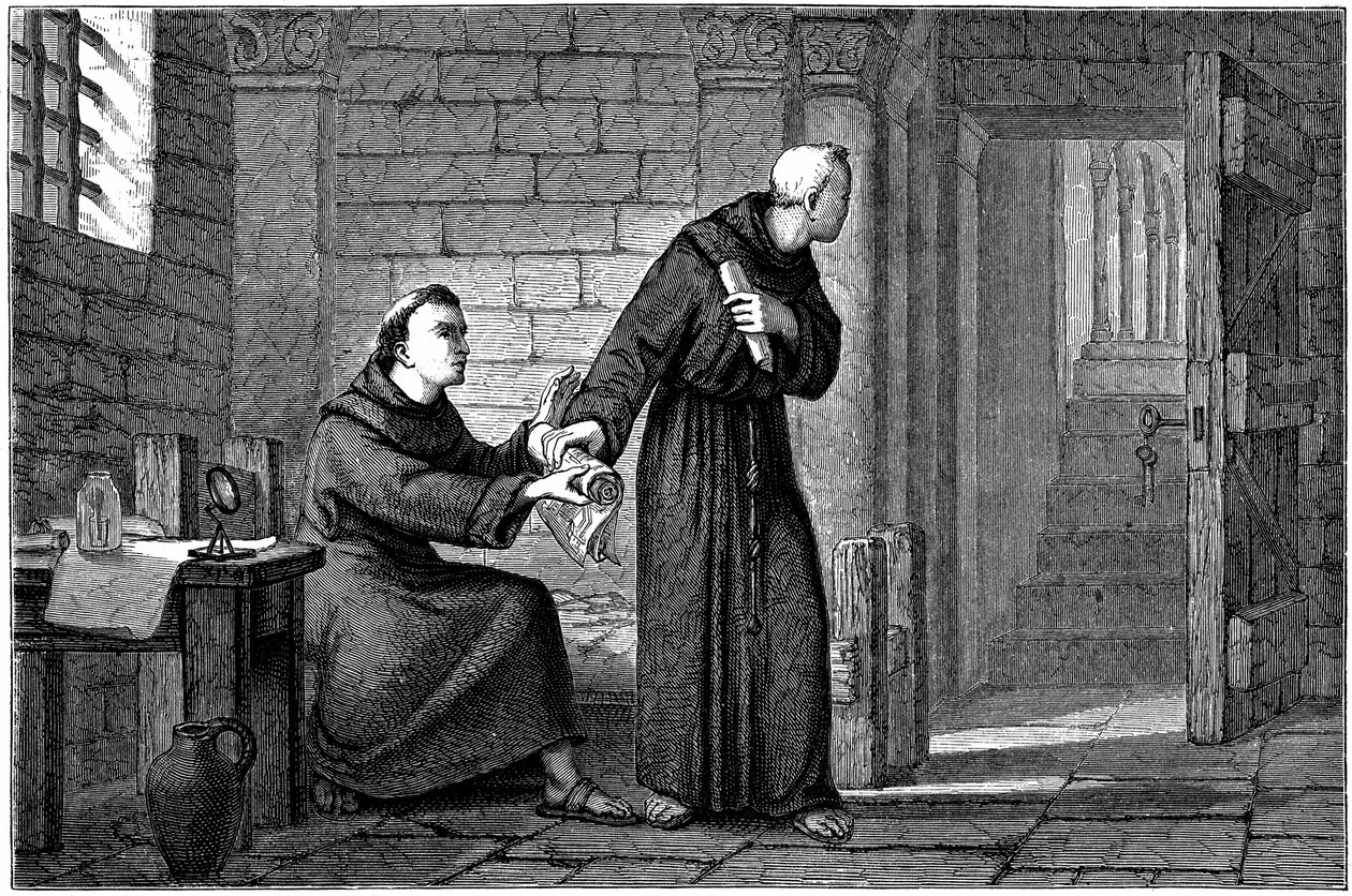 Roger Bacon na sua cela em Paris de Unknown artist