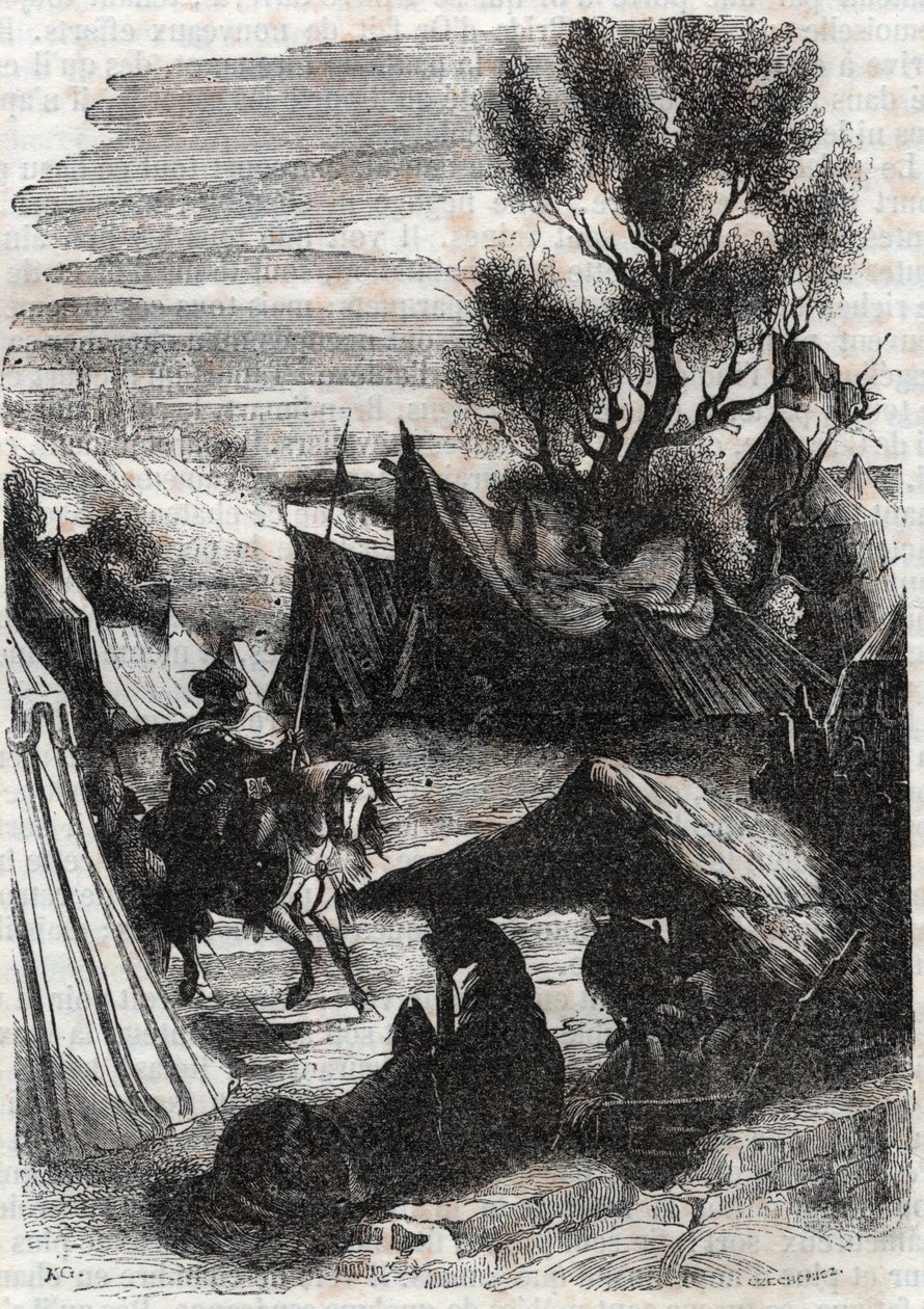 Roland no acampamento sarraceno - gravura de 1851 de “” Furious Roland ”” de Unknown artist