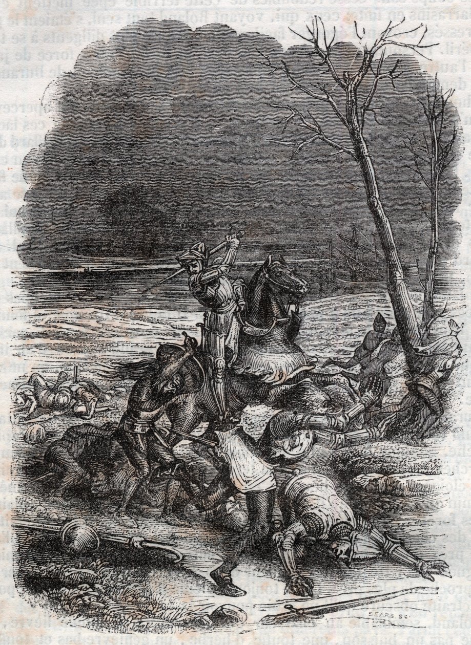 Roland massacra o povo de Cymosque - gravura de 1851 de “” Furious Roland ”” de Unknown artist