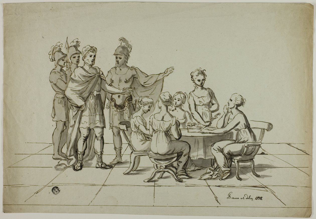 Imperador Romano se aproximando do grupo de mulheres sentadas à mesa de Unknown artist