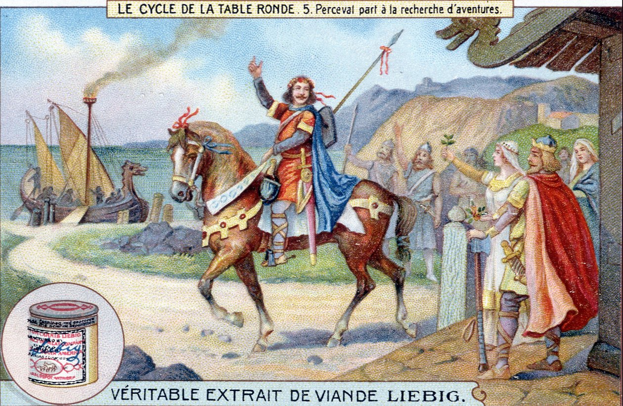 Ciclo de mesa redonda (5): Perceval vai em busca de aventuras, Liebig Chromolithography, sd. Século XIX de Unknown artist