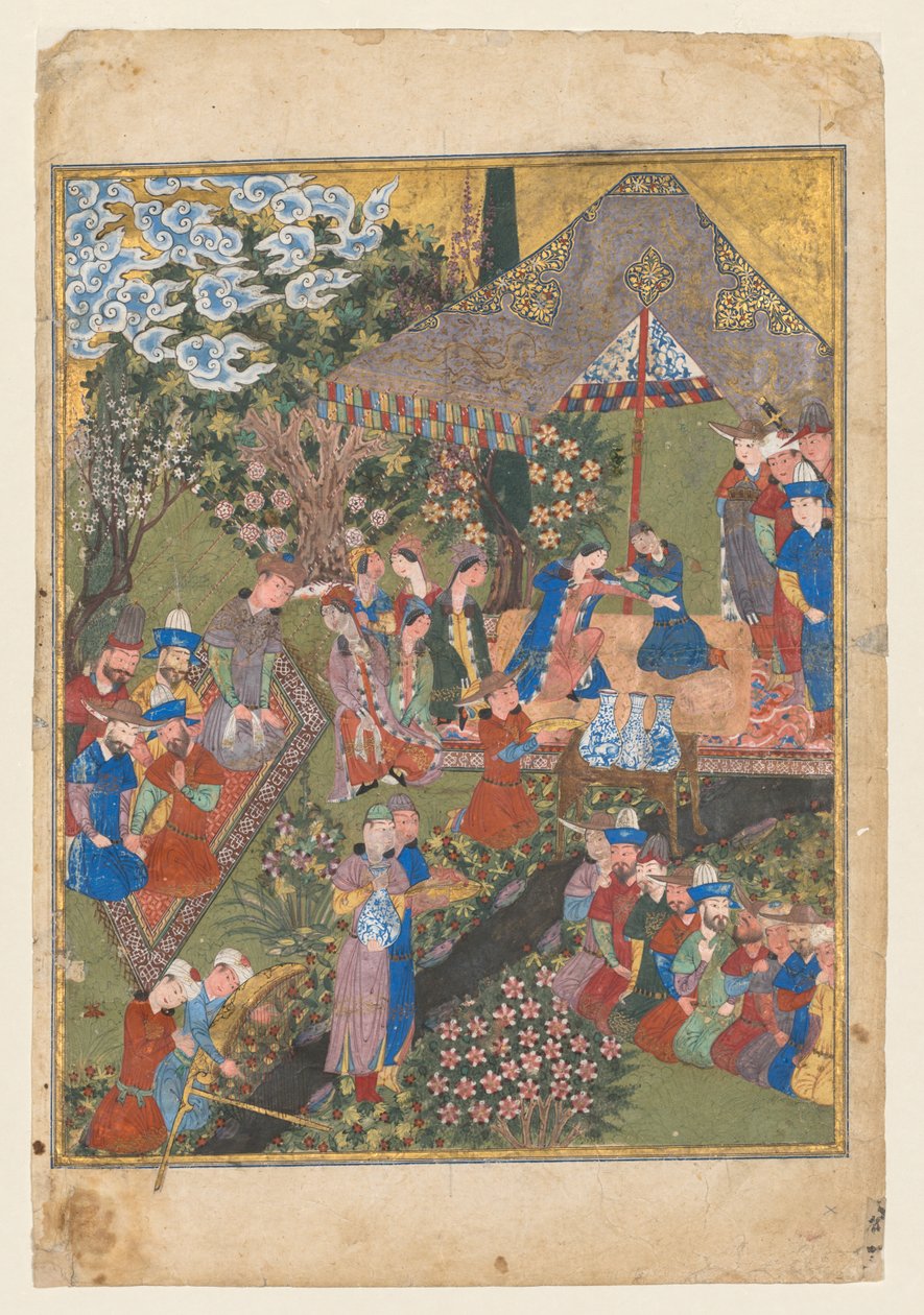 Recepção Real em uma Paisagem, fólio direito do frontispício duplo de um Shahnama (Livro dos Reis) de Firdausi (persa, cerca de 940–1019 ou 1025) (verso) de Unknown artist