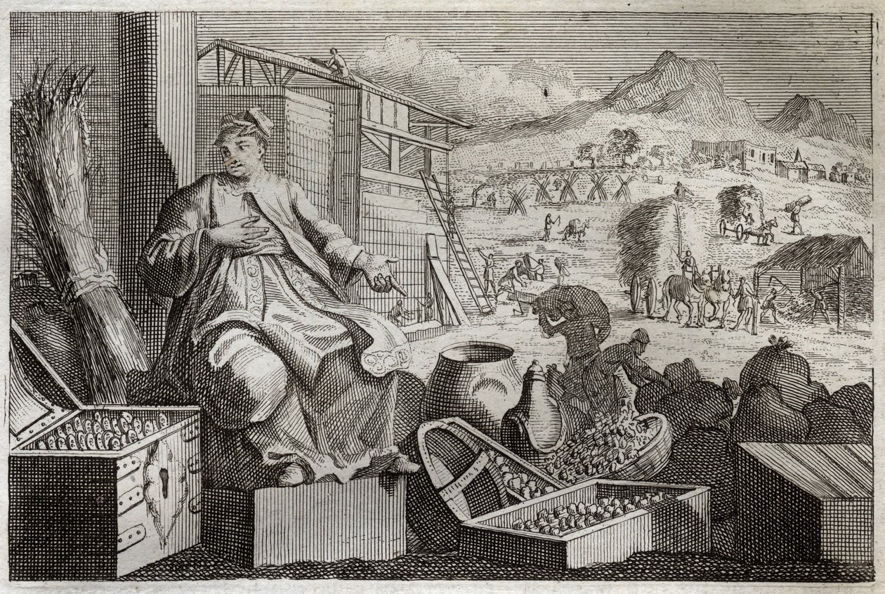 Bíblia de Royaumont, Novo Testamento: Madness of Wealth ou A Parábola do Homem Rico. Jesus Cristo fala contra a vaidade de um homem rico, que se aplaudiu em seus grandes bens, e morreu na noite seguinte. Ilustração de 1811. de Unknown artist