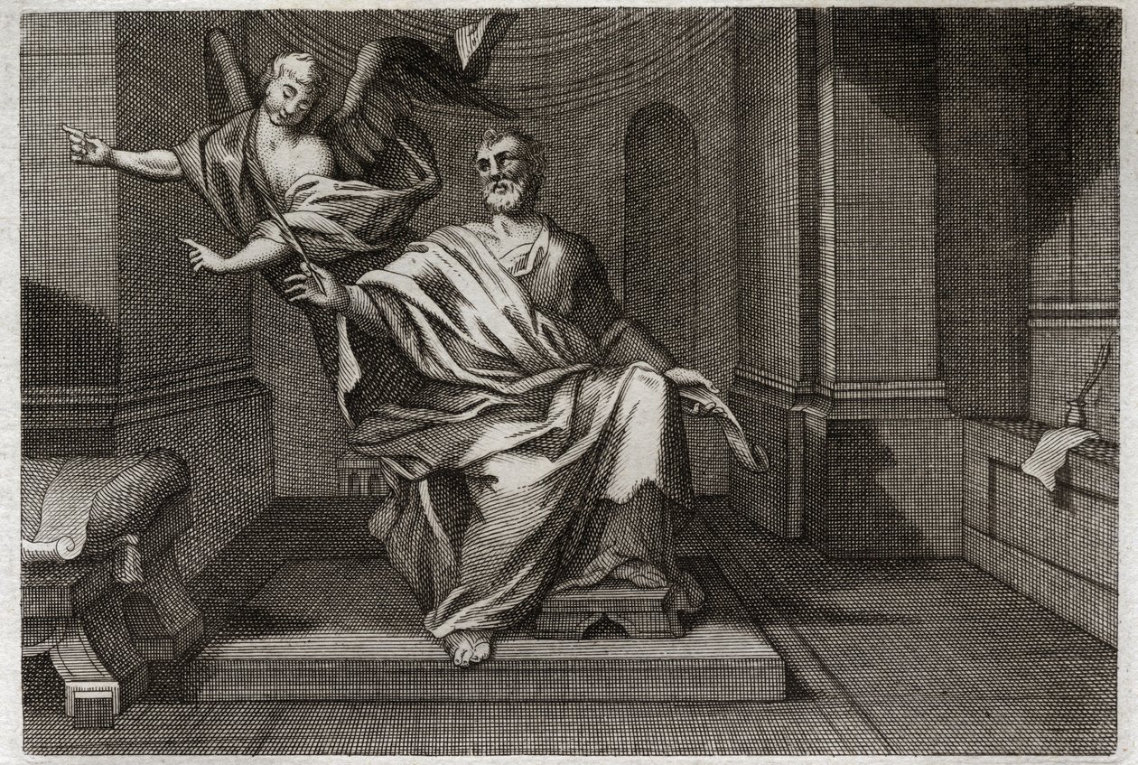 Bíblia de Royaumont, Novo Testamento: O Evangelista São Mateus com o Anjo. Ilustração de 1811. de Unknown artist