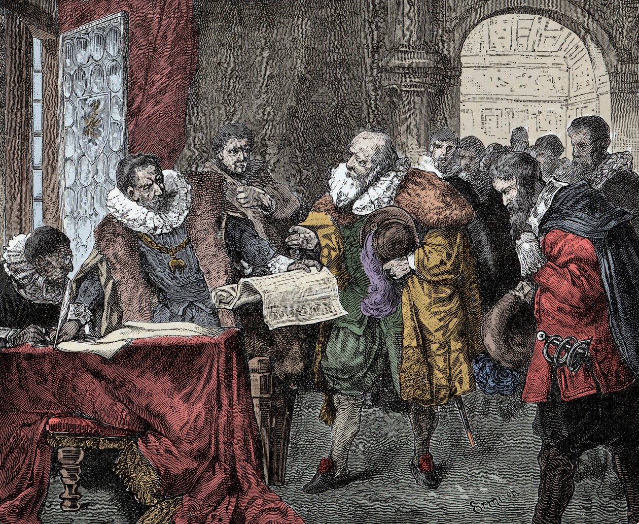 Rudolf II concede a Carta de Majestade - Imperador Rodolfo II da Áustria (1552-1612) concede a carta de majestade em 1609 (liberdade religiosa ao Reino de Boheme) de Unknown artist