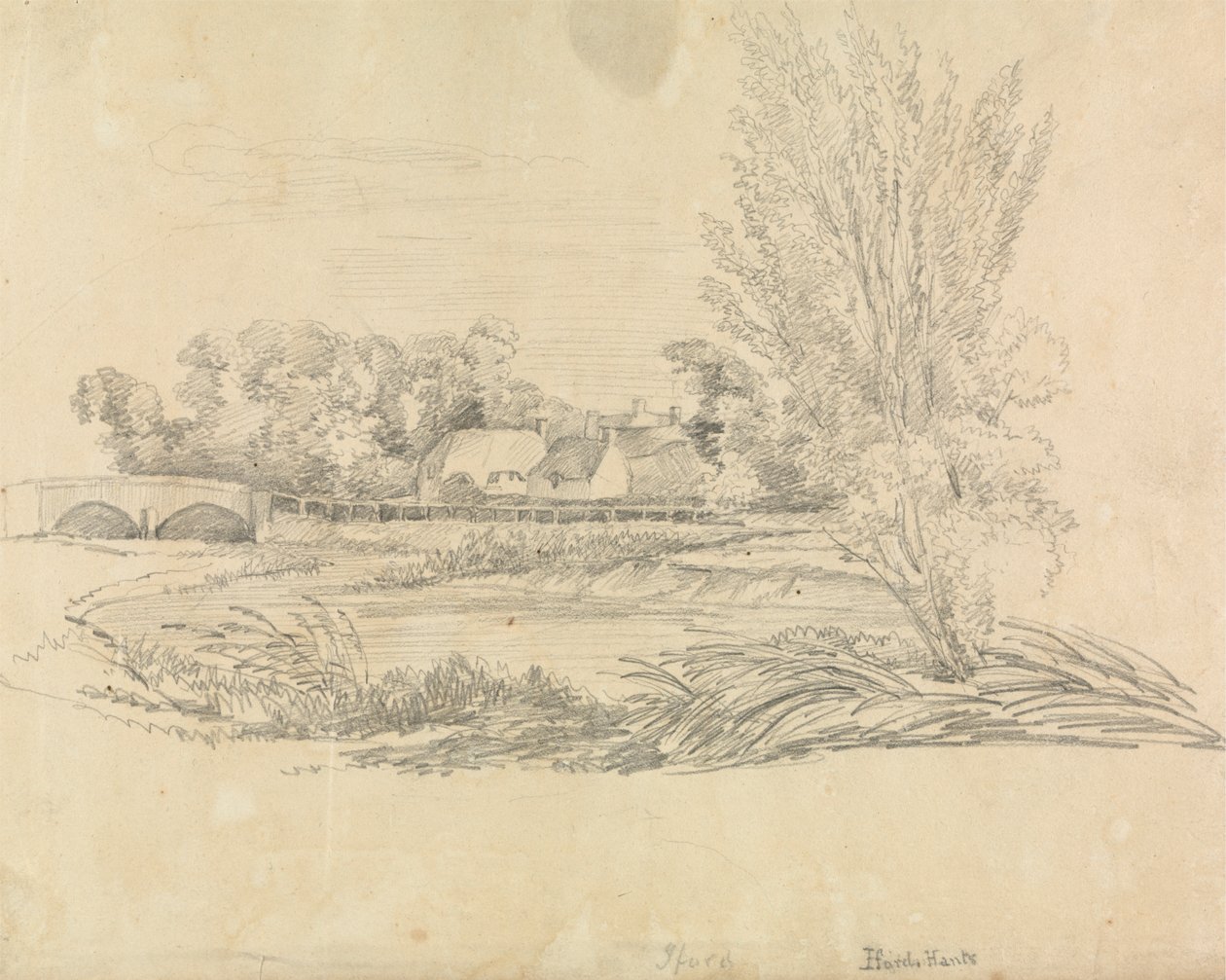 Paisagem Rural com Ponte e Cabanas de Unknown artist