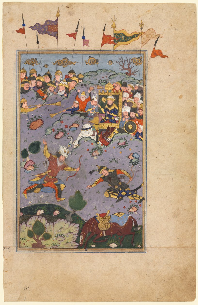 Rustam enfrenta o desafio de Ashkabus, de um Shah-nama (Livro dos Reis) de Firdausi (persa, cerca de 934–1020) de Unknown artist