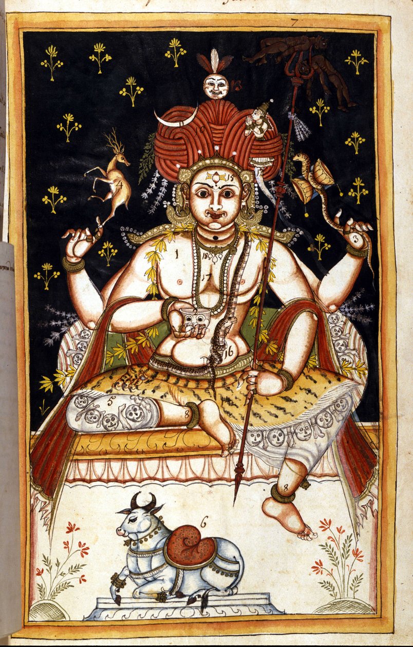 Rutrim, Página da divindade hindu do manuscrito (ms.8300) "História de Mogol" (Moghul ou Moghol) de Stefano Nivibus Cardeira. Século XVIII. Bibloteca marciana, Veneza de Unknown artist